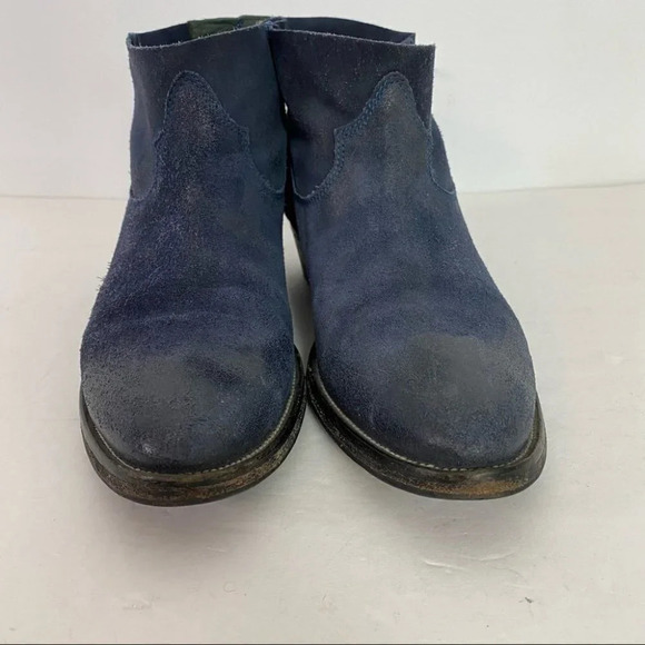 Barney’s New York Blue Suede Distressed Slip On Booties Size 7 Euro 37.5 Boots - Picture 4 of 14